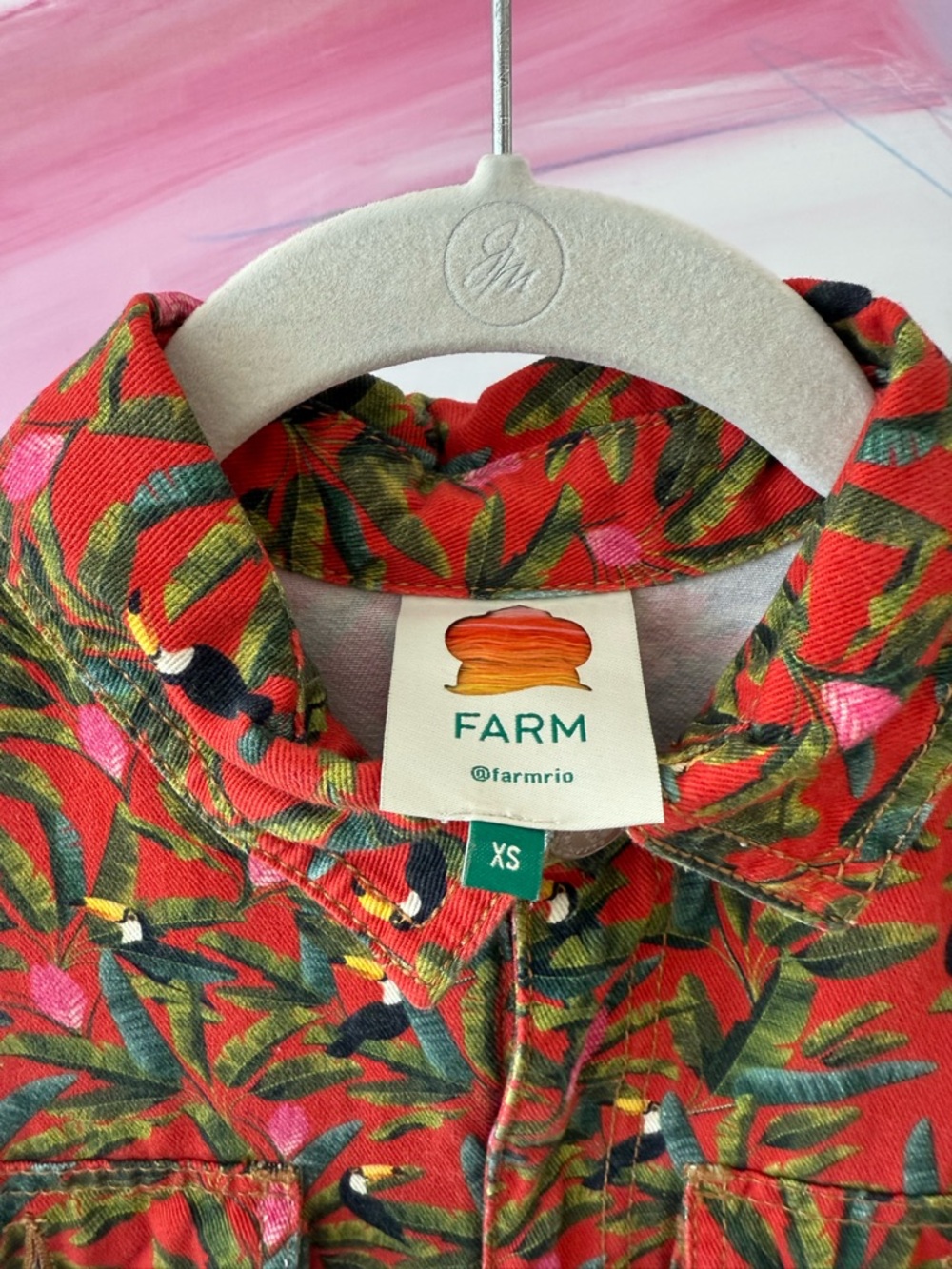 Farm Rio Red Floral Short-Sleeve Jumpsuit, size xs - Picture 2 of 3